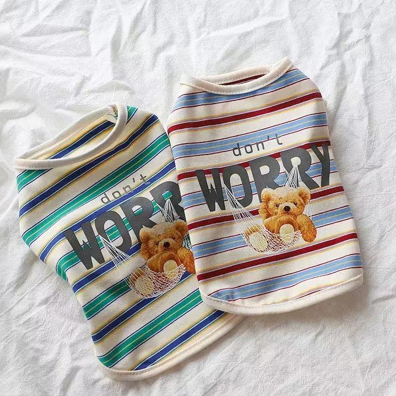 Dog Cat Summer Clothes Spring Summer Breathable Striped Pet Thin Dog Clothes Bichon Teddy Summer Vest