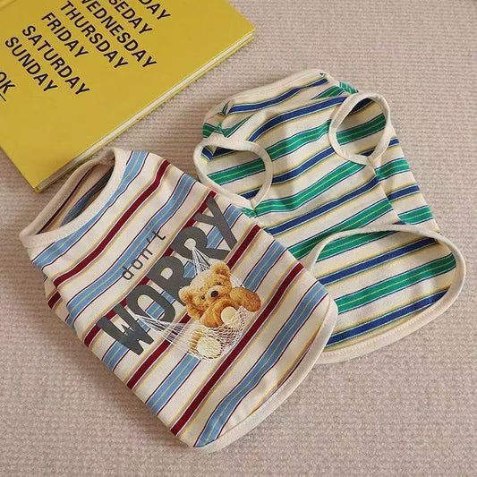 Dog Cat Summer Clothes Spring Summer Breathable Striped Pet Thin Dog Clothes Bichon Teddy Summer Vest