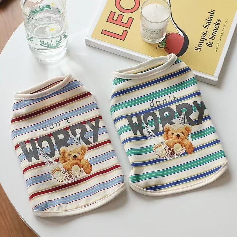 Dog Cat Summer Clothes Spring Summer Breathable Striped Pet Thin Dog Clothes Bichon Teddy Summer Vest
