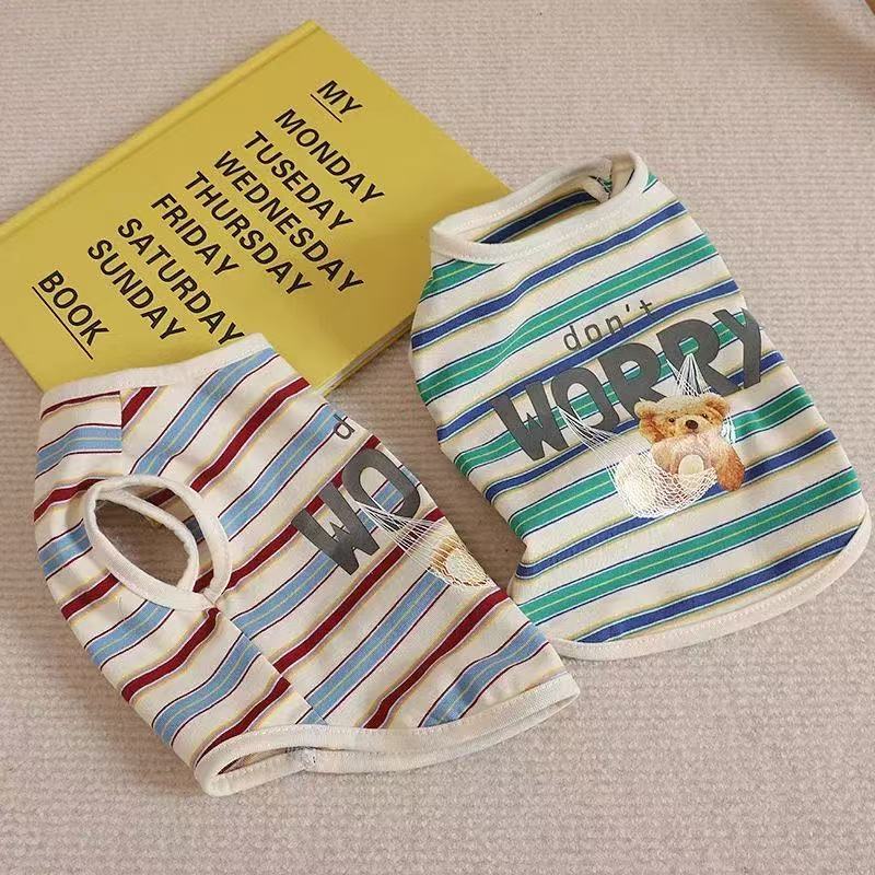 Dog Cat Summer Clothes Spring Summer Breathable Striped Pet Thin Dog Clothes Bichon Teddy Summer Vest