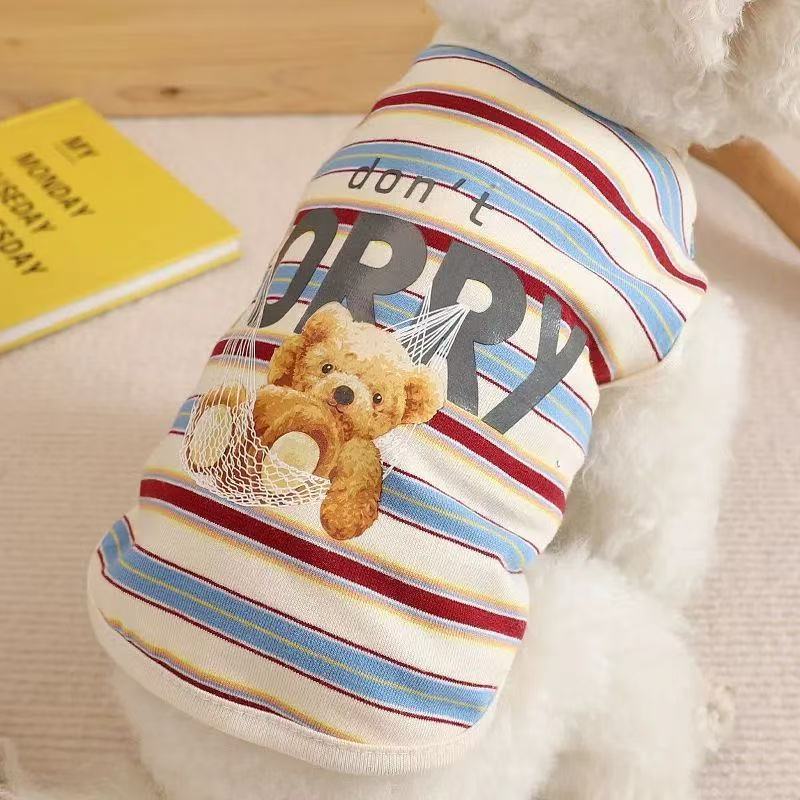 Dog Cat Summer Clothes Spring Summer Breathable Striped Pet Thin Dog Clothes Bichon Teddy Summer Vest