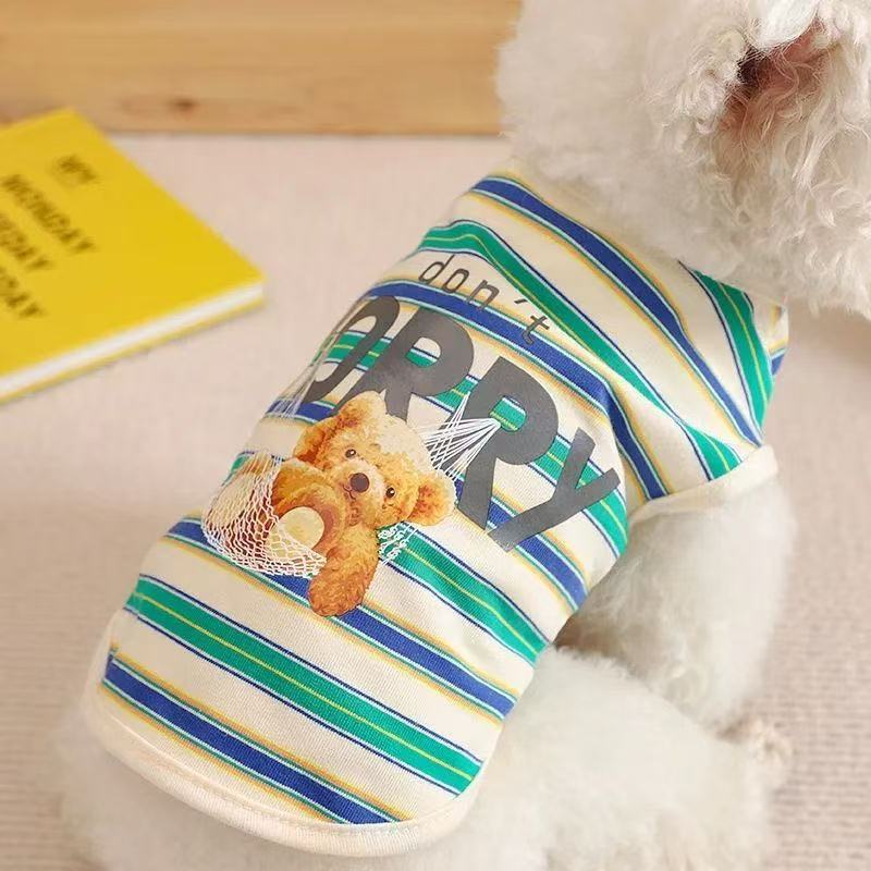 Dog Cat Summer Clothes Spring Summer Breathable Striped Pet Thin Dog Clothes Bichon Teddy Summer Vest