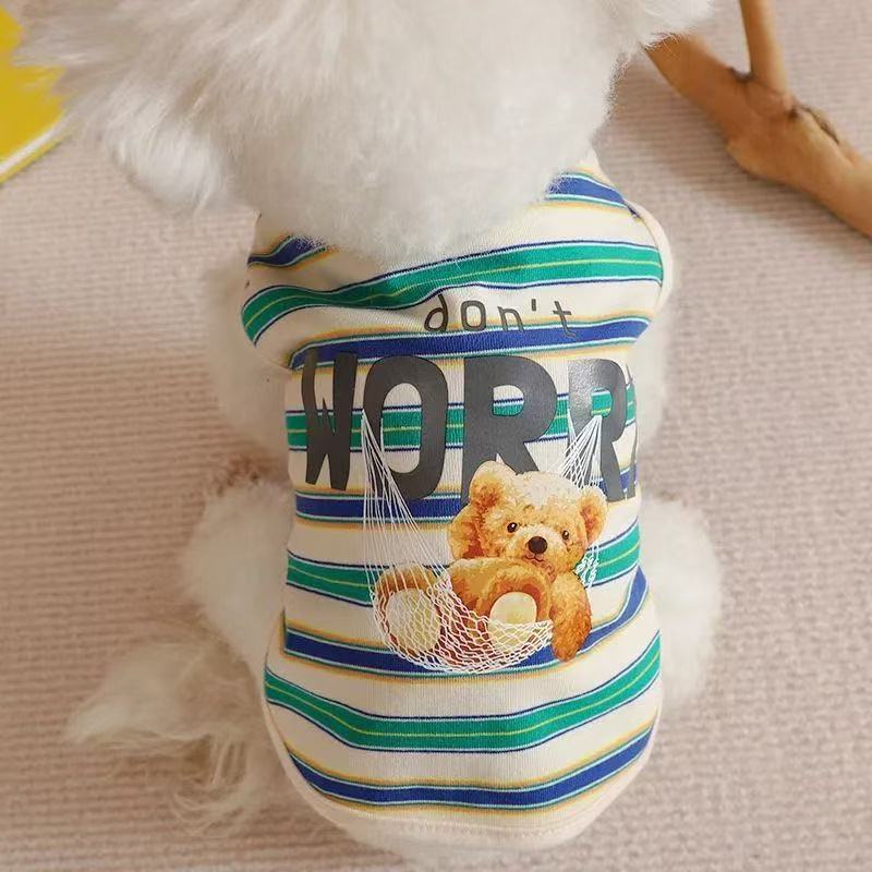Dog Cat Summer Clothes Spring Summer Breathable Striped Pet Thin Dog Clothes Bichon Teddy Summer Vest